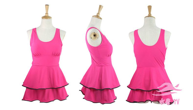 2014新品の純粋な色のショートケーキスカートに保守的なワンピース裙式パッド付け水着