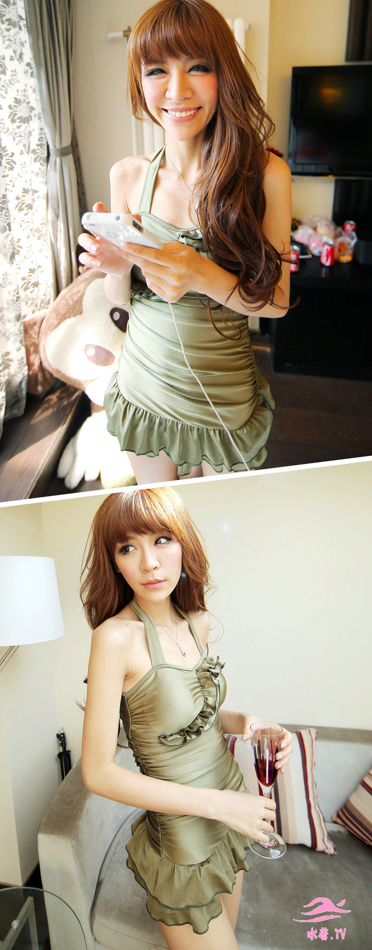 レデイース用セクシー・ワンピース裙式着やせ温泉水着女韓国2013小胸を一緒に束ね水着