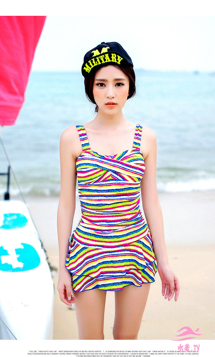 水着2014新品yintao虹色の縞模様の多い袖山大ヤードワンピース裙式のもの