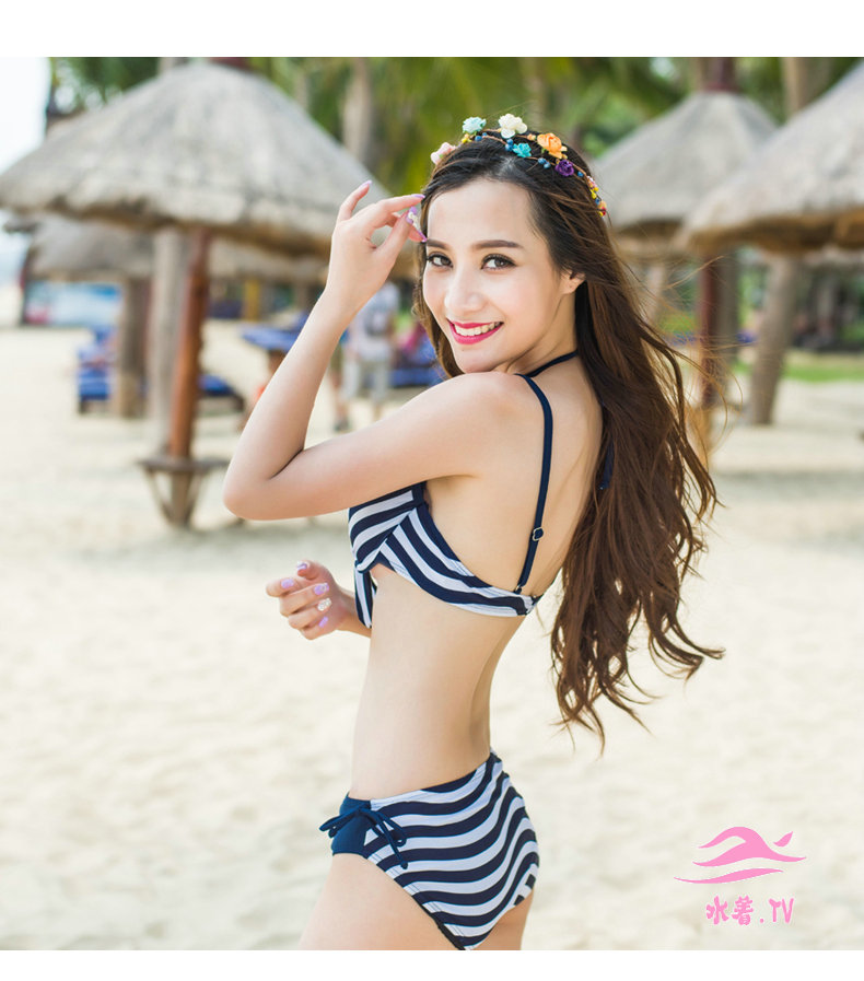 セクシー★ボーダー柄★青★ホルターネックビキニ3点セット水着